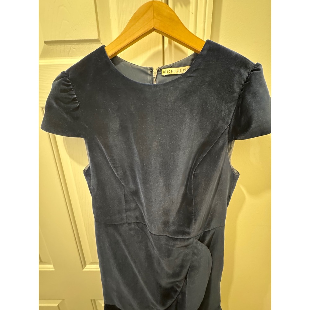 Alice + Olivia Navy Blue Velvet Ruffle Mini Dress CC808B69513 Short Sleeve - Picture 3 of 9